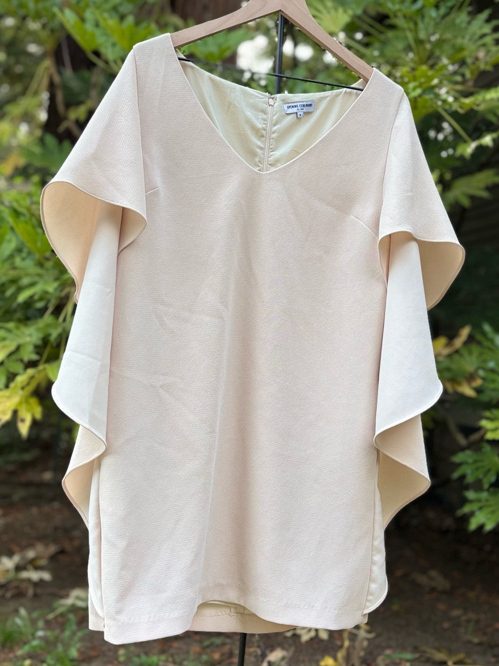 Opening Ceremony Talene V-Neck Flutter Sleeve Dress in Cream